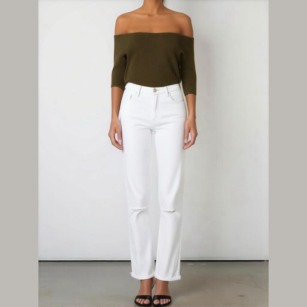 J.Crew Slim Boyfriend Jeans Womens 32 White Denim Mid Rise Raw Hem Light Wash